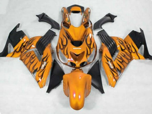 2006-2011 Orange Black Flame Kawasaki Ninja ZX14R ZZR1400 Fairing Kit