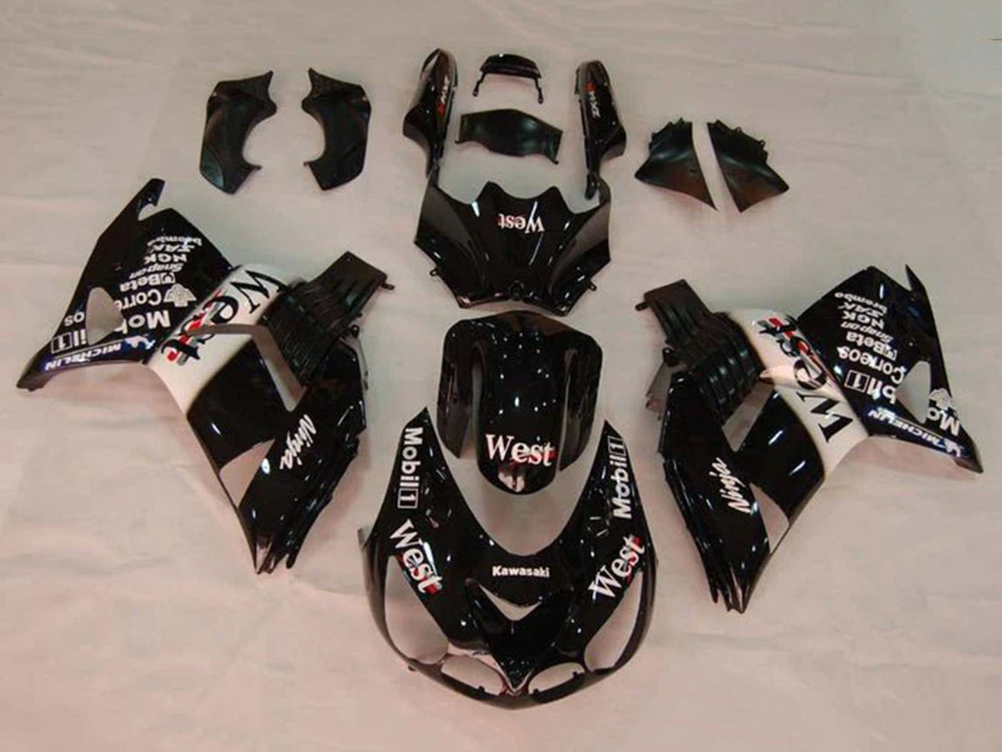 2006-2011 Black White West Kawasaki Ninja ZX14R ZZR1400 Fairing Kit