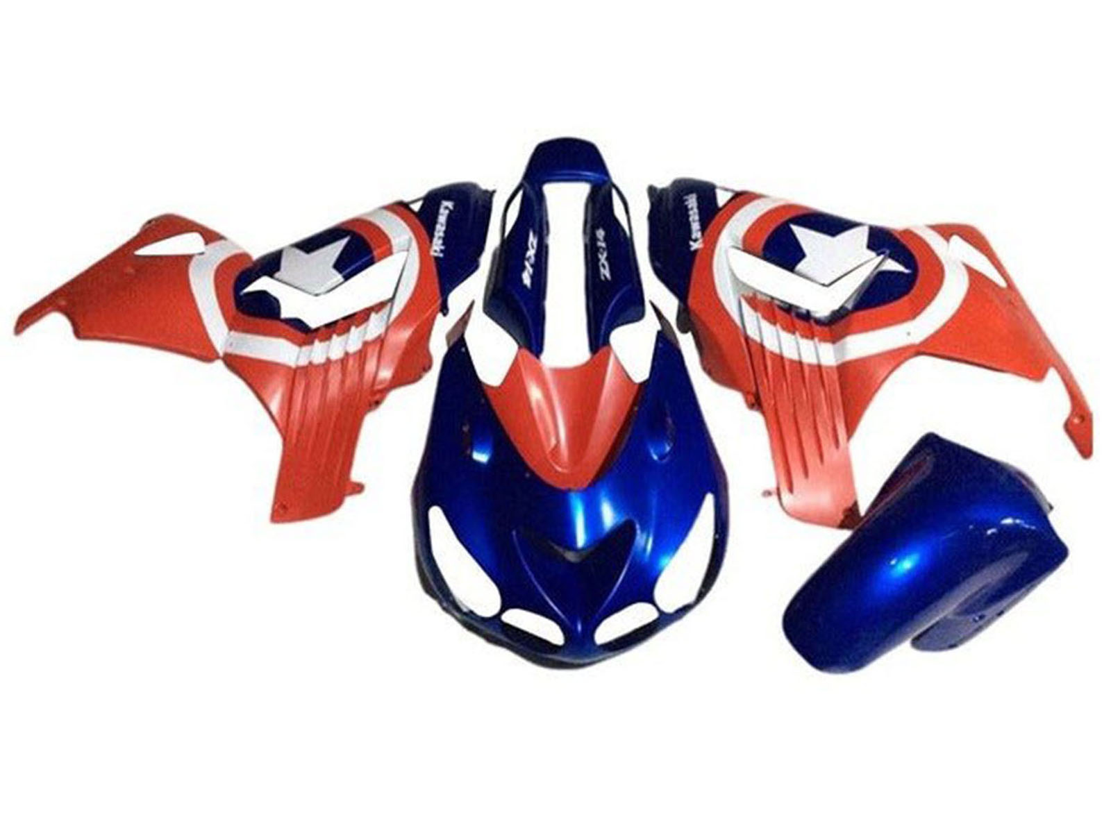2006-2011 Blue Red Captain America Kawasaki Ninja ZX14R ZZR1400 Fairing Kit