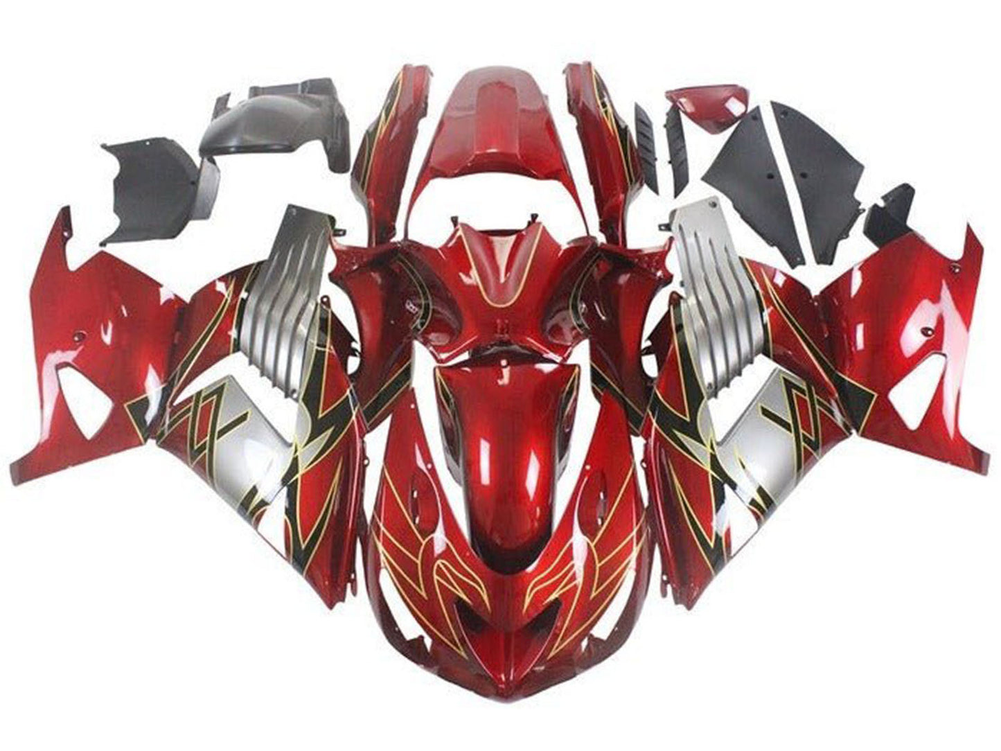 2006-2011 Dark Red Silver Black Yellow Kawasaki Ninja ZX14R ZZR1400 Fairing Kit