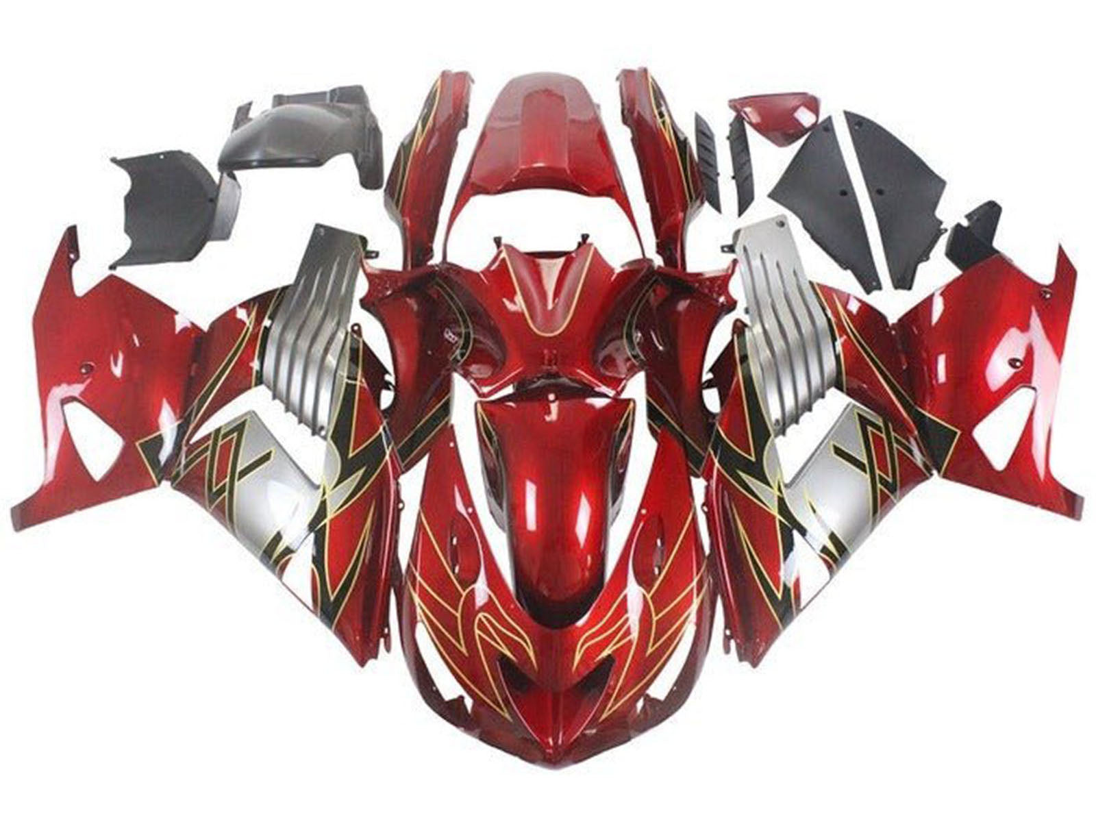 2006-2011 Dark Red Silver Black Yellow Kawasaki Ninja ZX14R ZZR1400 Fairing Kit