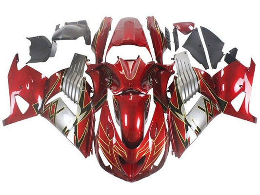 2006-2011 Dark Red Silver Black Yellow Kawasaki Ninja ZX14R ZZR1400 Fairing Kit