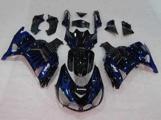 2006-2011 Glossy Black Blue Flame Kawasaki Ninja ZX14R ZZR1400 Fairing Kit
