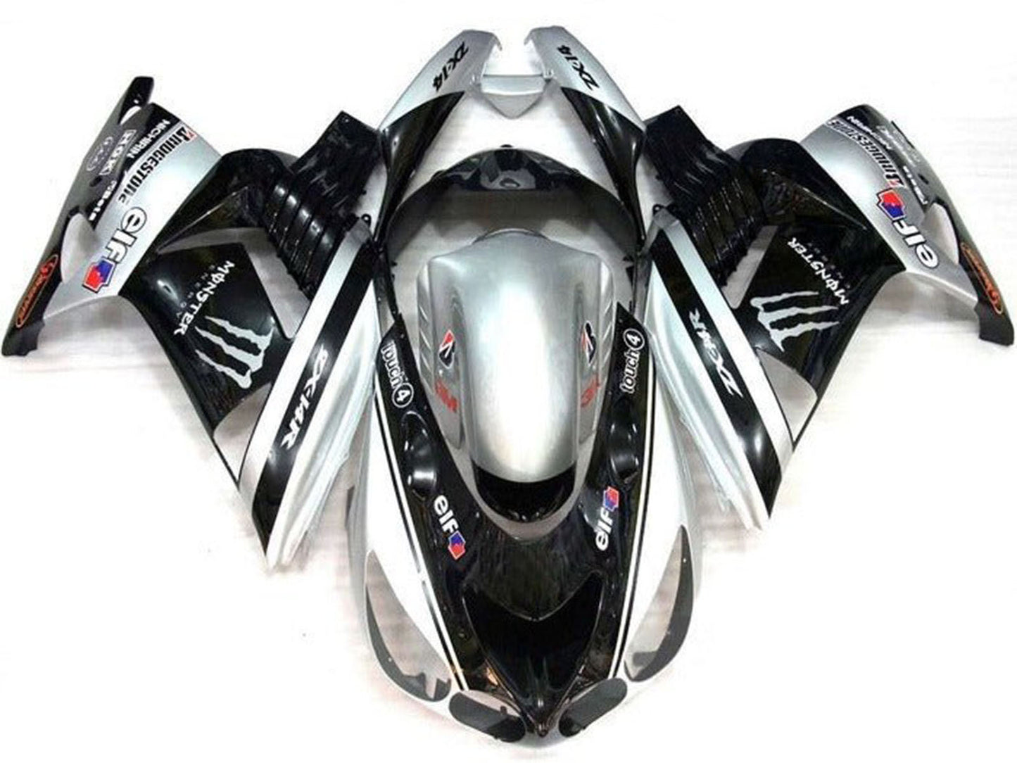 2006-2011 Silver Black Monster Elf Kawasaki Ninja ZX14R ZZR1400 Fairing Kit