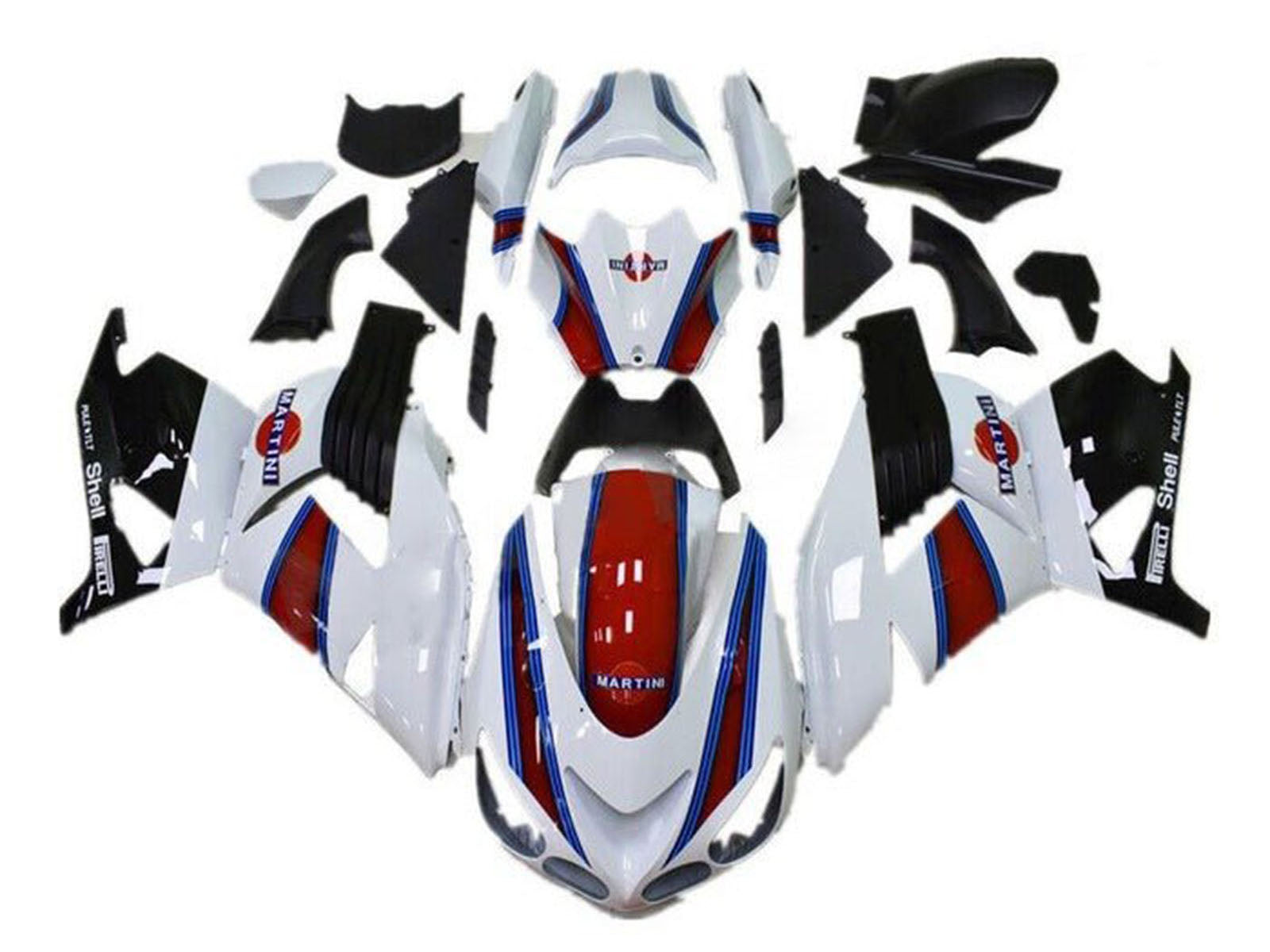 2006-2011 White Red Martini Kawasaki Ninja ZX14R ZZR1400 Fairing Kit