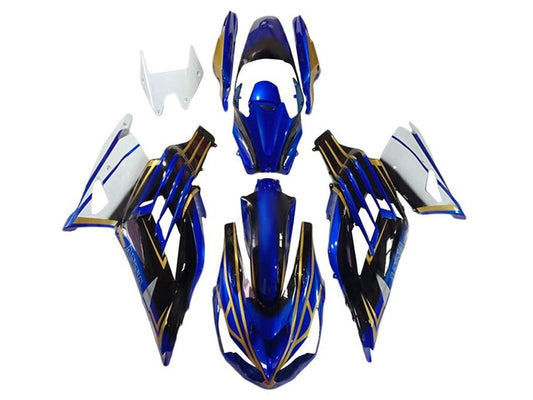 2012-2024 Blue Black White Gold Stripe Kawasaki Ninja ZX14R ZZR1400 Fairing Kit