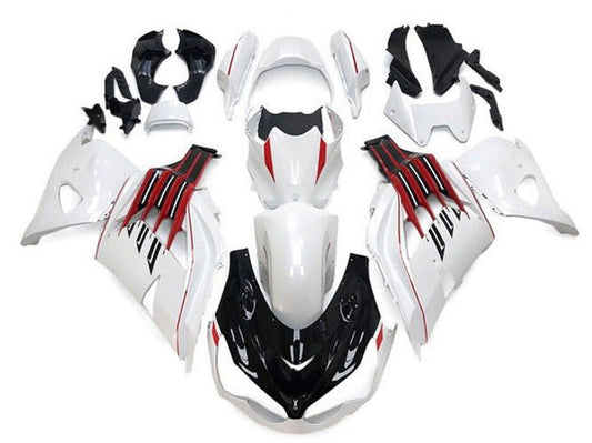 2012-2024 White Black Red Stripe Kawasaki Ninja ZX14R ZZR1400 Fairing Kit