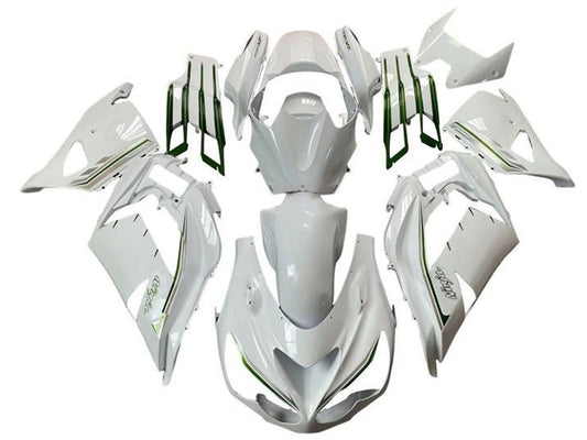 2012-2024 White Silver Green Stripe Kawasaki Ninja ZX14R ZZR1400 Fairing Kit