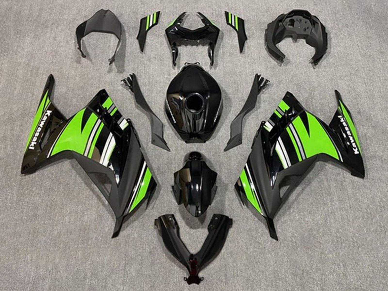 2013-2024 Black Green White Grey Stripe Kawasaki Ninja 300 EX300R Fairing Kit