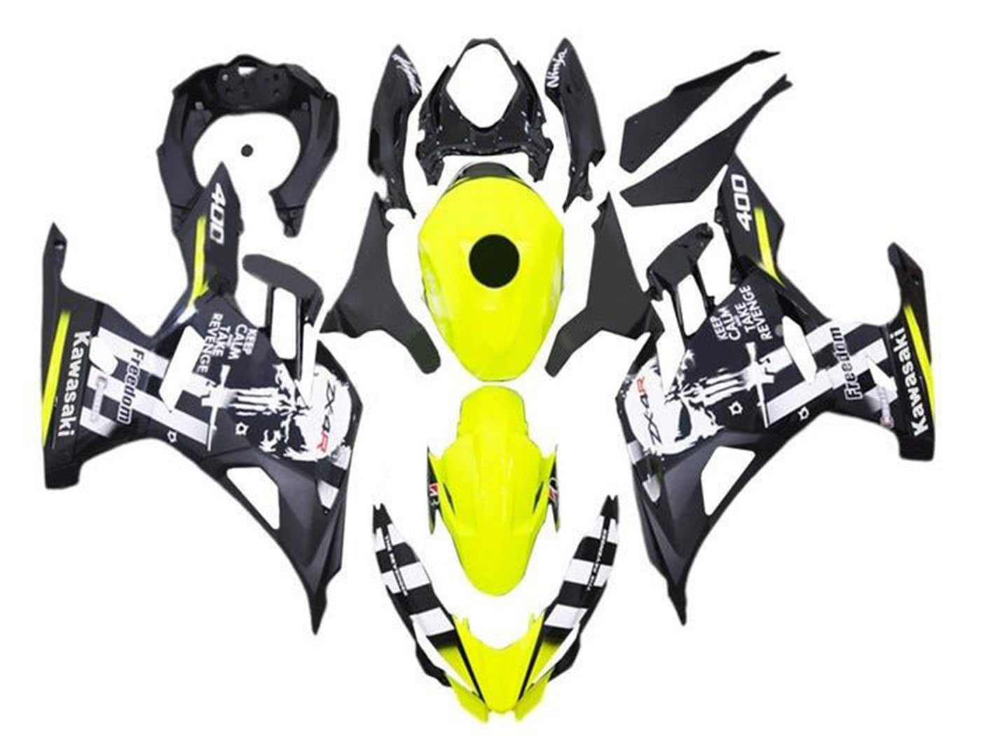 2018-2024 Yellow Black White Skull Kawasaki Ninja 400 EX400 Fairing Kit