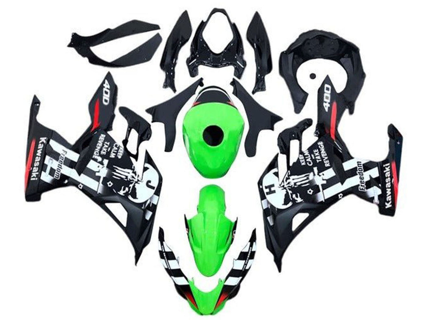 2018-2024 Green Black White Skull Kawasaki Ninja 400 EX400 Fairing Kit