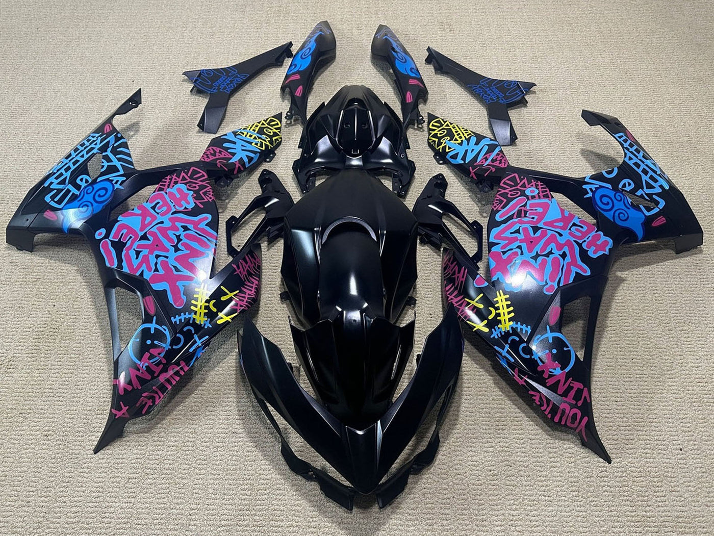2018-2024 Matte Black Blue Jinx Kawasaki Ninja 400 EX400 Fairing Kit