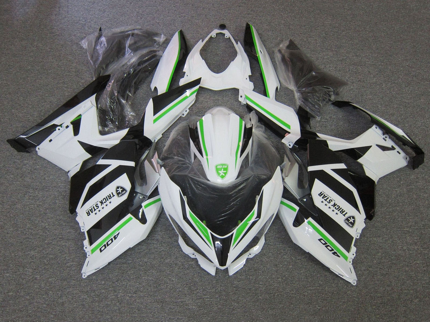 2018-2024 White Green Black Trickstar Kawasaki Ninja 400 EX400 Fairing Kit