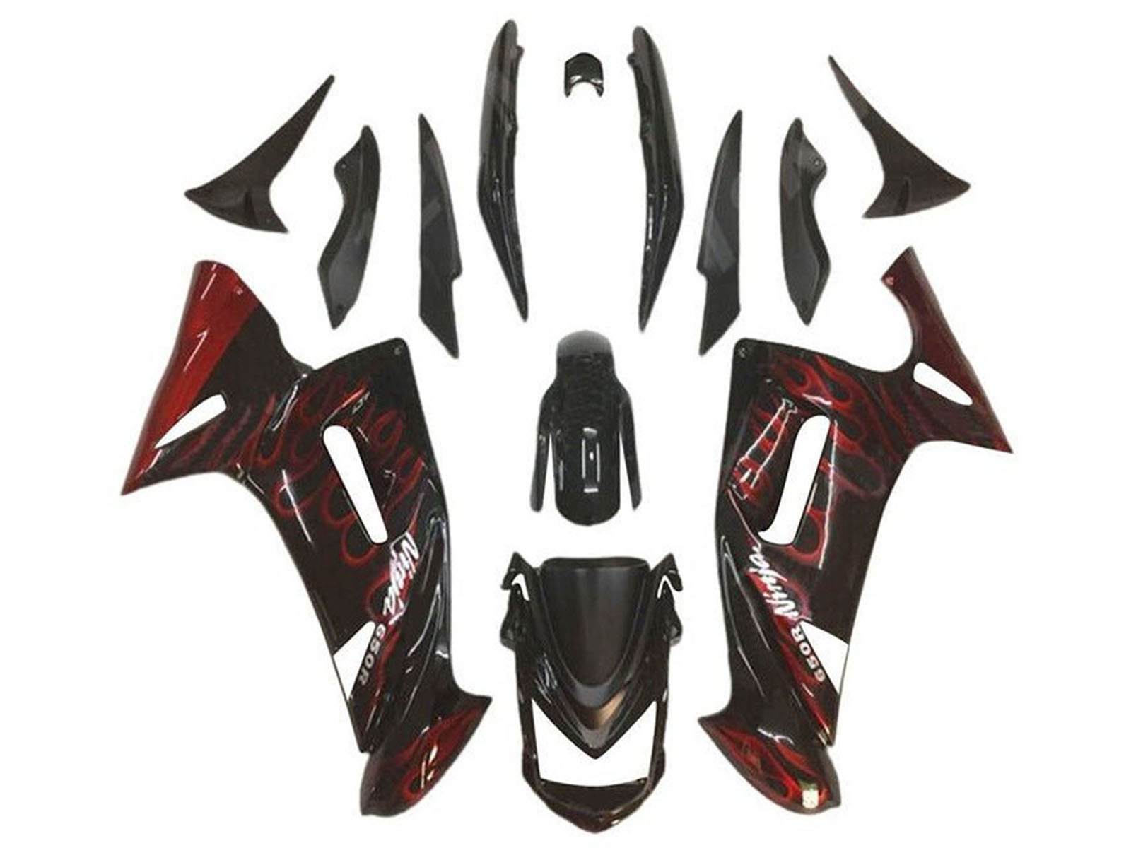 2006-2008 Black Red Flame Kawasaki Ninja 650 EX650 Fairing Kit