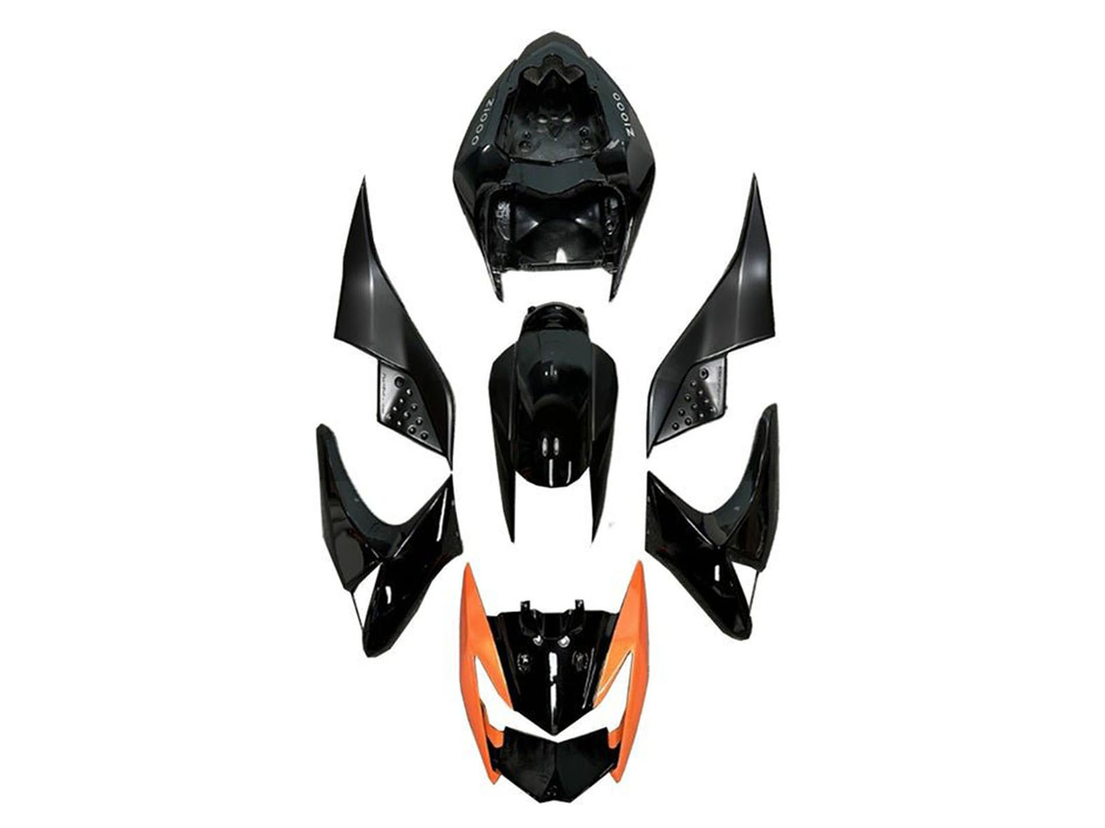 2007-2009 Black Orange Kawasaki Z1000 Fairing Kit