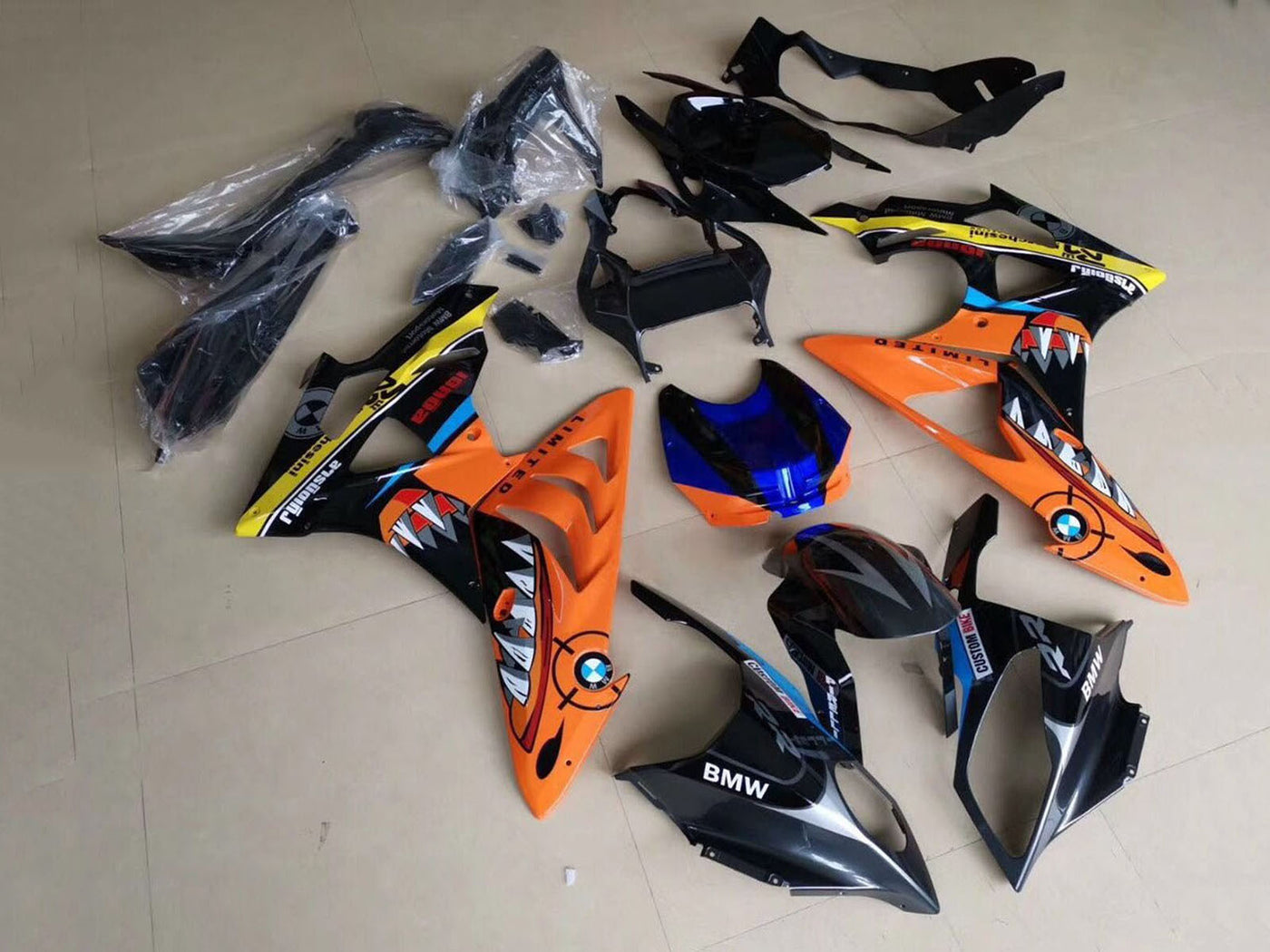 2009-2014 Black Orange Shark BMW S1000RR Fairing Kit