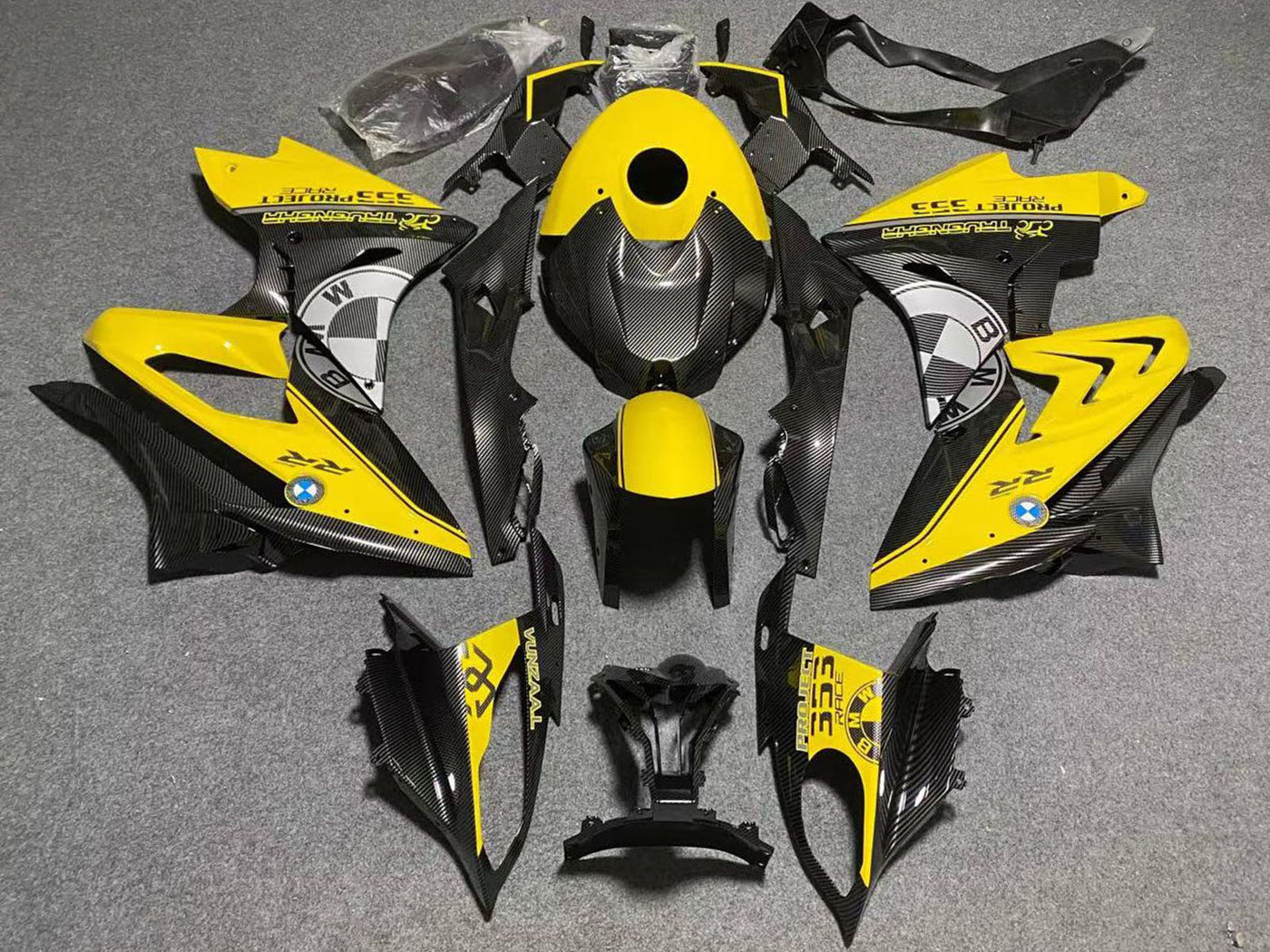 2009-2014 Yellow Faux Carbon Fiber BMW S1000RR Fairing Kit