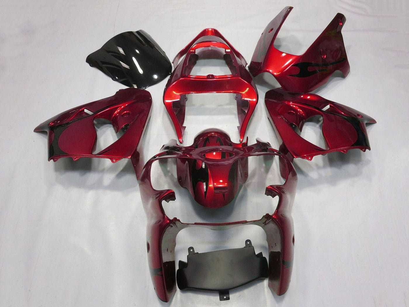 2000-2002 Candy Red Black Tribal Kawasaki ZX6R 636 Fairing Kit