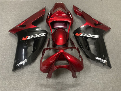 2003-2004 Kawasaki ZX-6R Black Dark Red White Fairing Kit