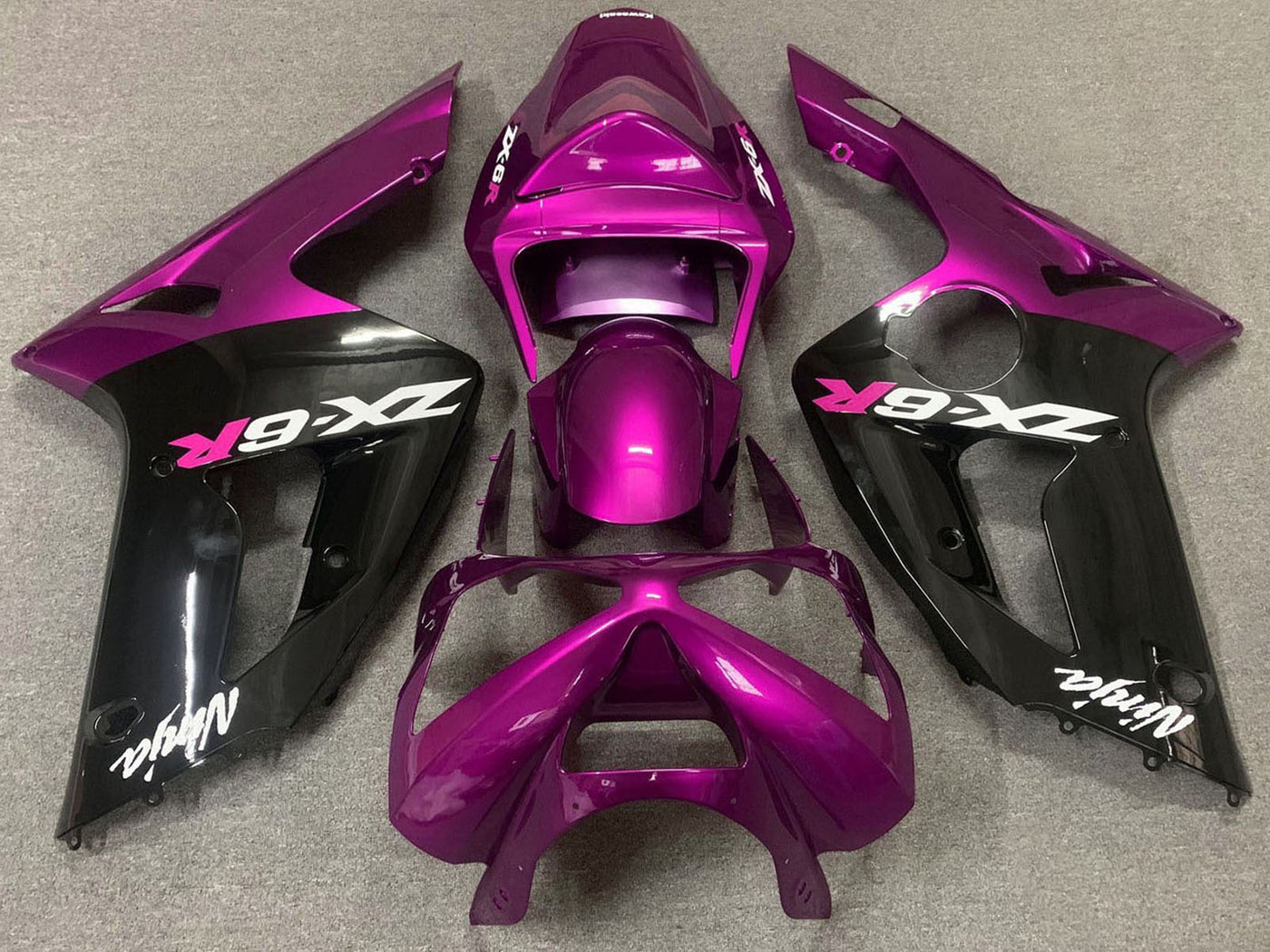 2003-2004 Pink Black White Kawasaki ZX6R 636 Fairing Kit