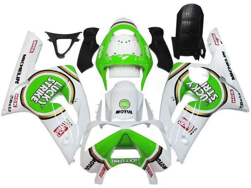Purchase 2003-2004 White Green Motul Lucky Strike Kawasaki ZX6R Motorcycle Fairings UK