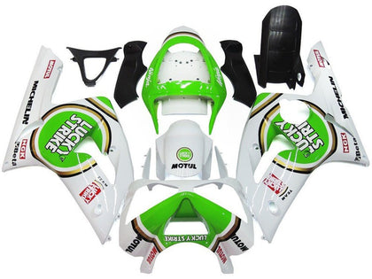 2003-2004 Kawasaki ZX-6R White Green Lucky Strike Fairing Kit