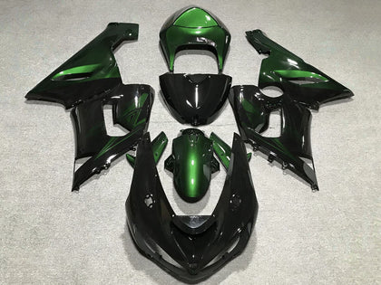 2005-2006 Kawasaki ZX-6R Black Green Fairing Kit