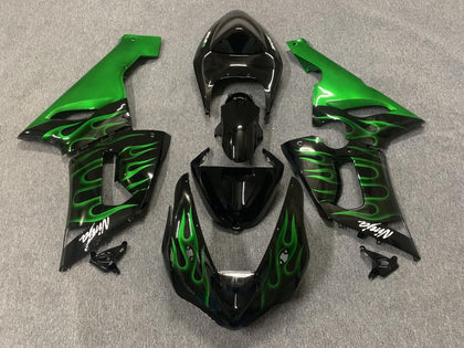 2005-2006 Kawasaki ZX-6R Black Green Flame Fairing Kit