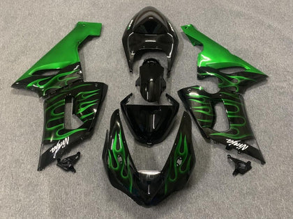 2005-2006 Kawasaki ZX-6R Black Green Flame Fairing Kit