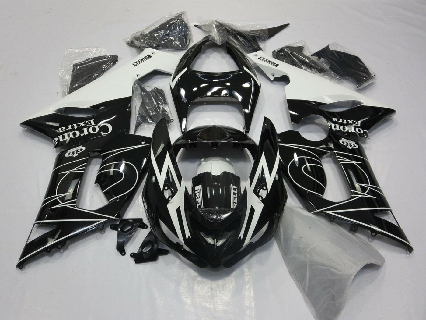 2005-2006 Black White Corona Tribal Kawasaki ZX6R 636 Fairing Kit