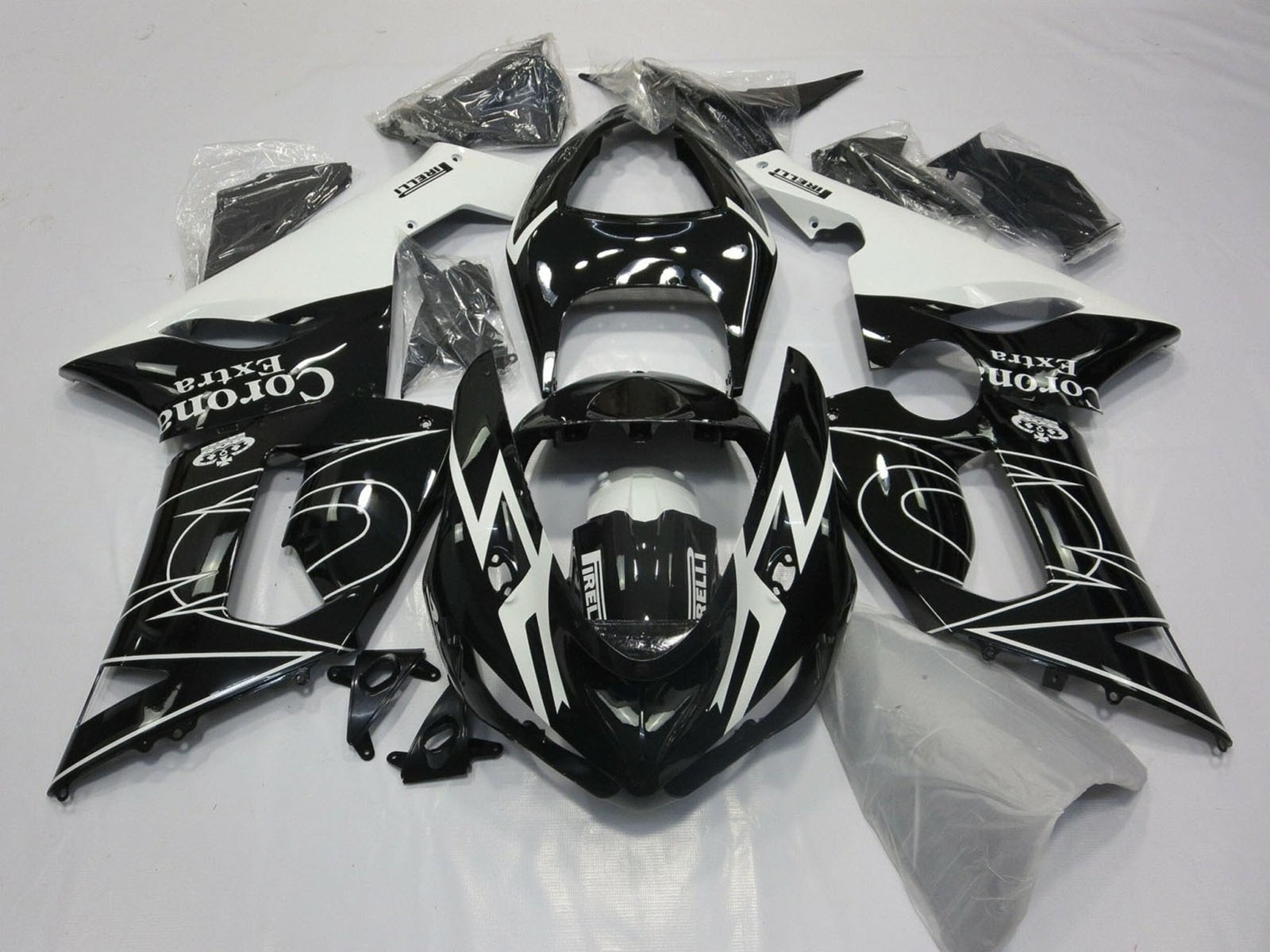 2005-2006 Black White Corona Tribal Kawasaki ZX6R 636 Fairing Kit