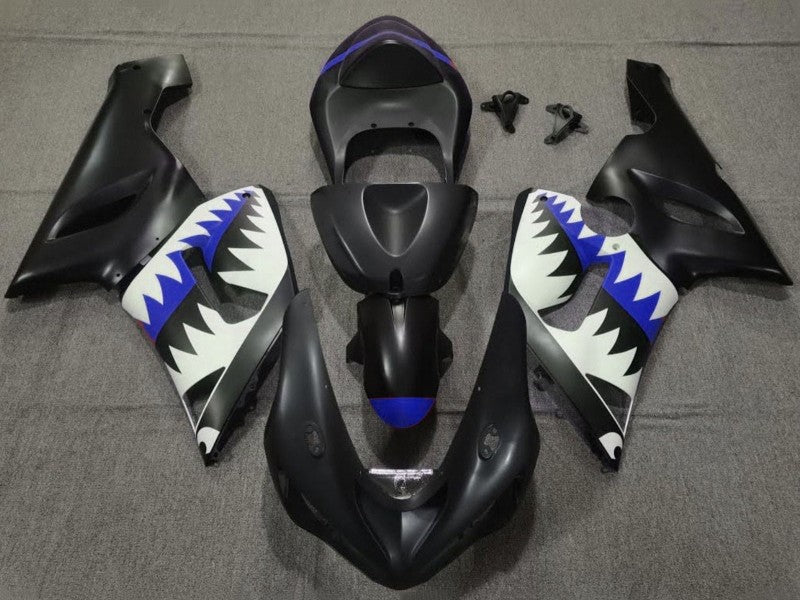 Purchase 2005-2006 Matte Black White Blue Shark Kawasaki ZX6R Motorcycle Fairings UK