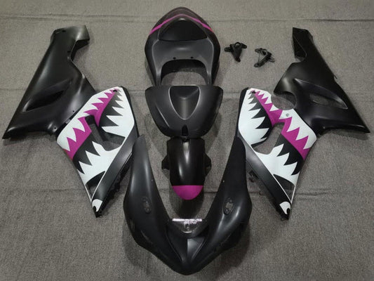 2005-2006 Matte Black White Pink Shark Kawasaki ZX6R 636 Fairing Kit