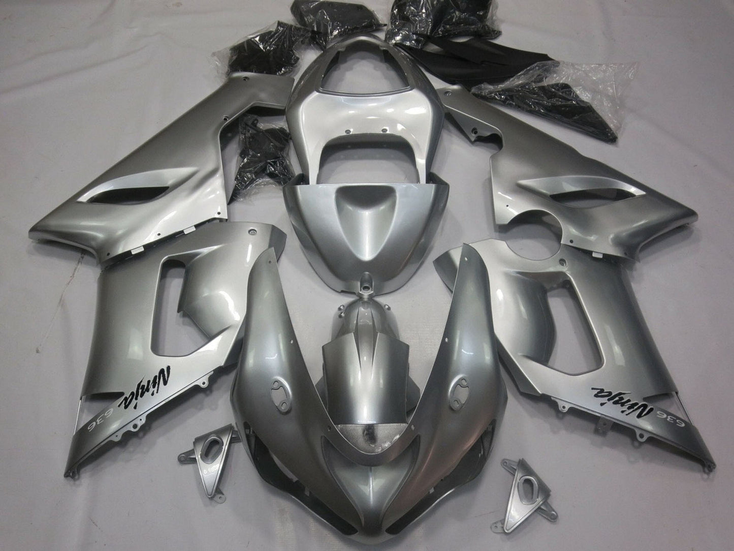 2005-2006 Silver Kawasaki ZX6R Motorcycle Fairings， Purchase 2005-2006 Silver Kawasaki ZX6R Motorcycle Fairings UK - UK