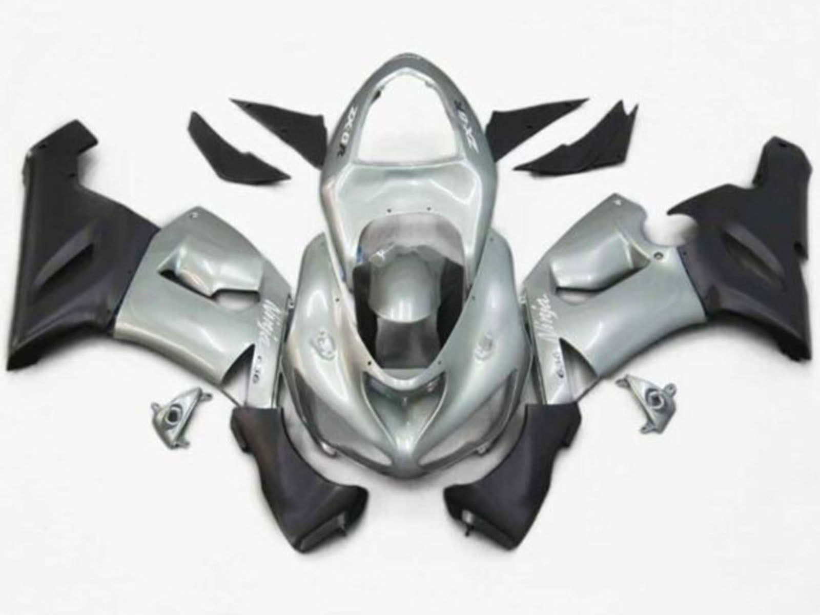 2005-2006 Silver Matte Black Kawasaki ZX6R 636 Fairing Kit