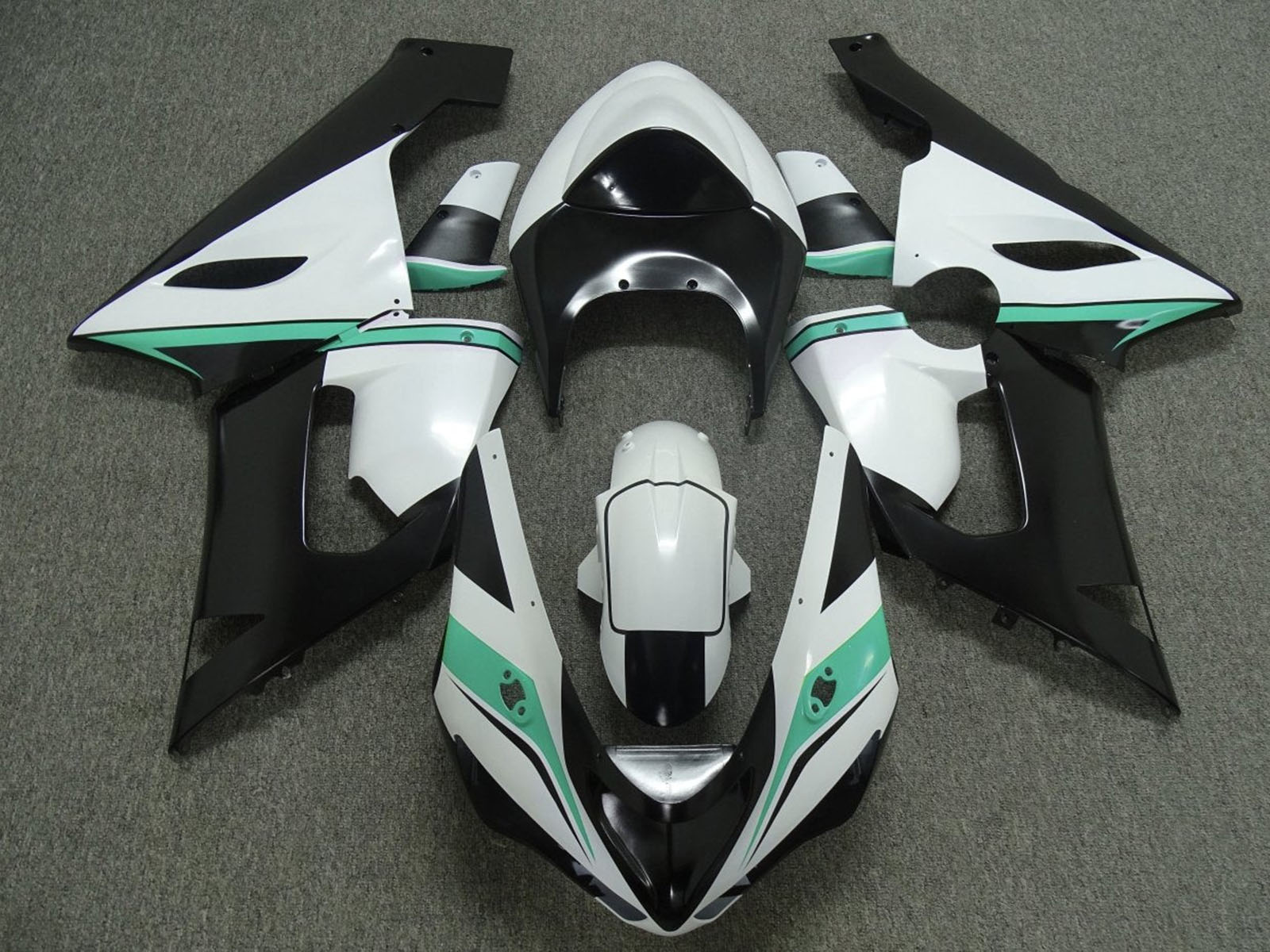 2005-2006 White Black Green Kawasaki ZX6R 636 Fairing Kit
