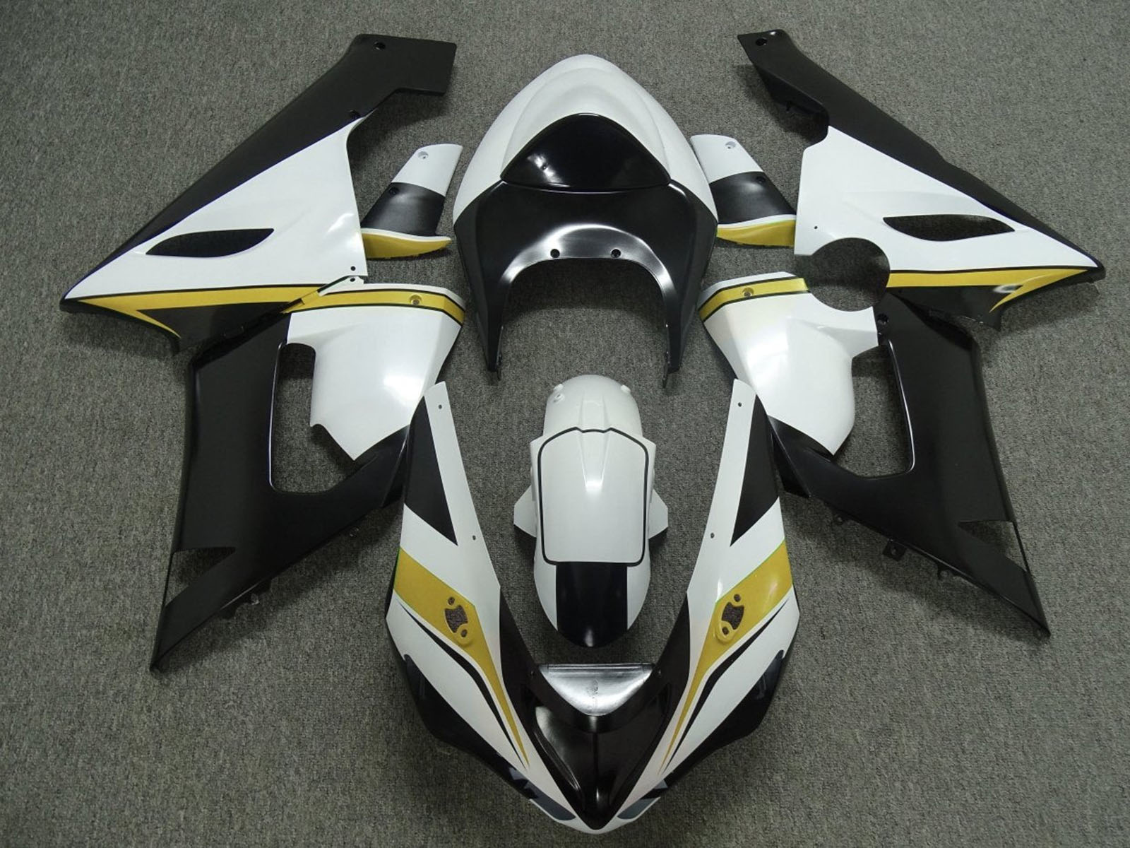 2005-2006 White Black Yellow Kawasaki ZX6R 636 Fairing Kit
