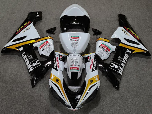 2005-2006 White Black Gold Playboy Kawasaki ZX6R 636 Fairing Kit