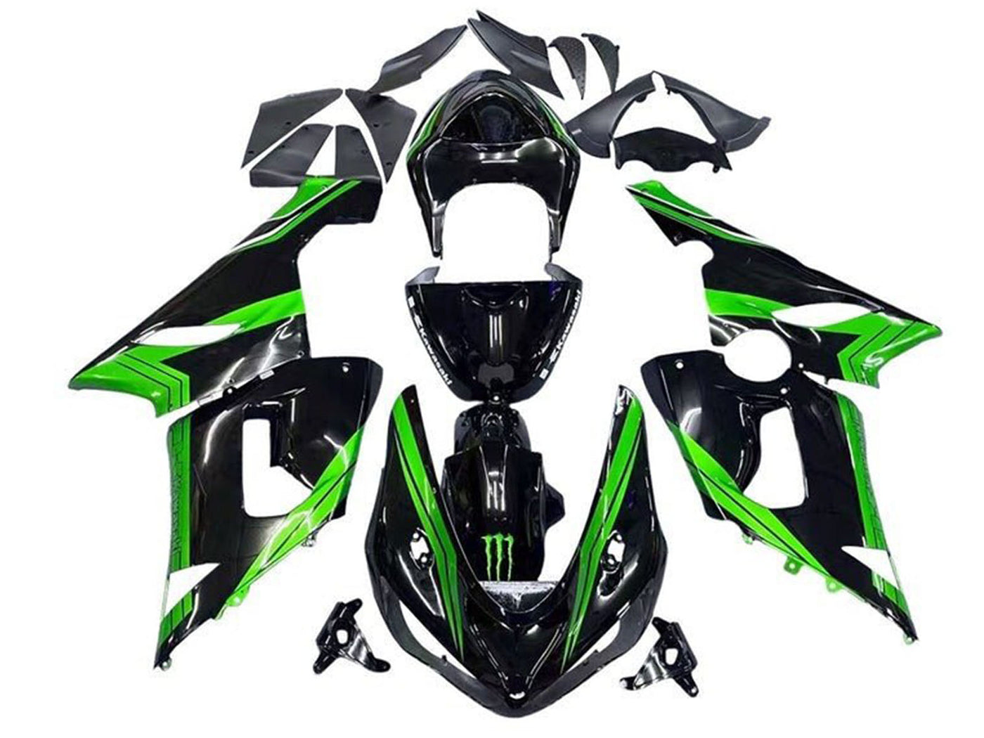 2005-2006 Black Green Monster Stripe Kawasaki ZX6R 636 Fairing Kit