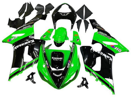 2005-2006 Kawasaki ZX-6R Black Green White Elf Fairing Kit
