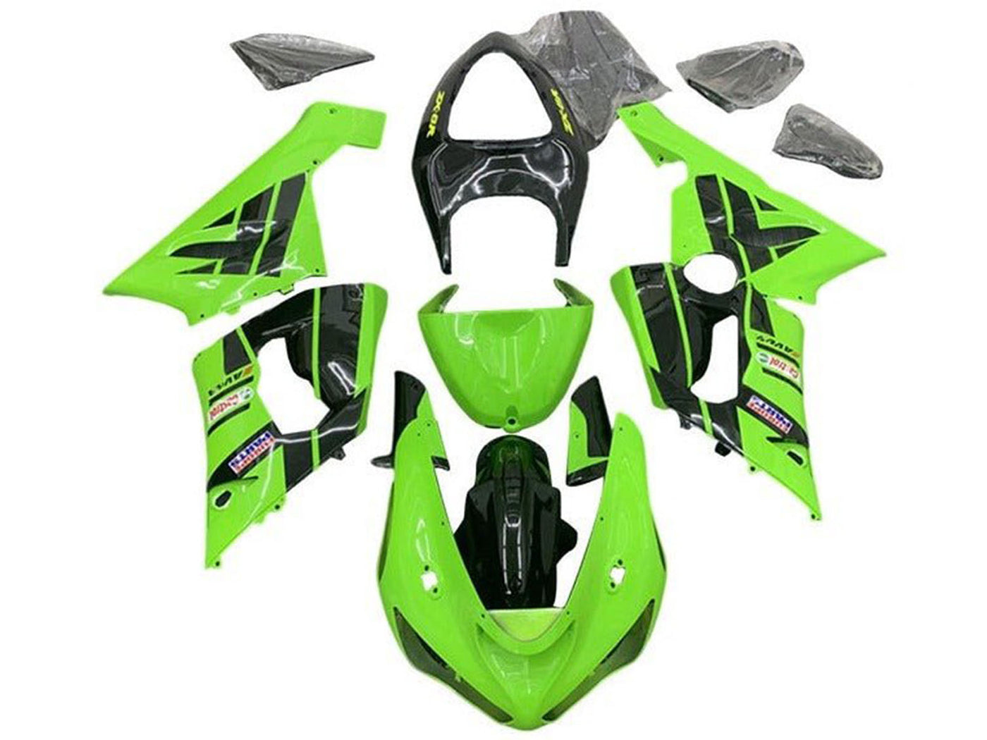 2005-2006 Green Black Castrol Kawasaki ZX6R 636 Fairing Kit