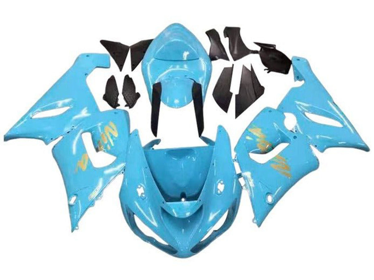 2005-2006 Light Blue Gold Kawasaki ZX6R 636 Fairing Kit