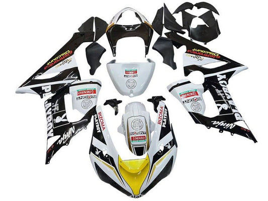 2005-2006 White Black Red Playboy Kawasaki ZX6R 636 Fairing Kit