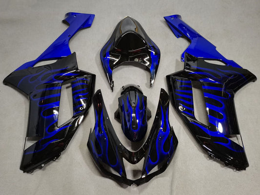 2007-2008 Black Blue Flame Kawasaki ZX6R 636 Fairing Kit