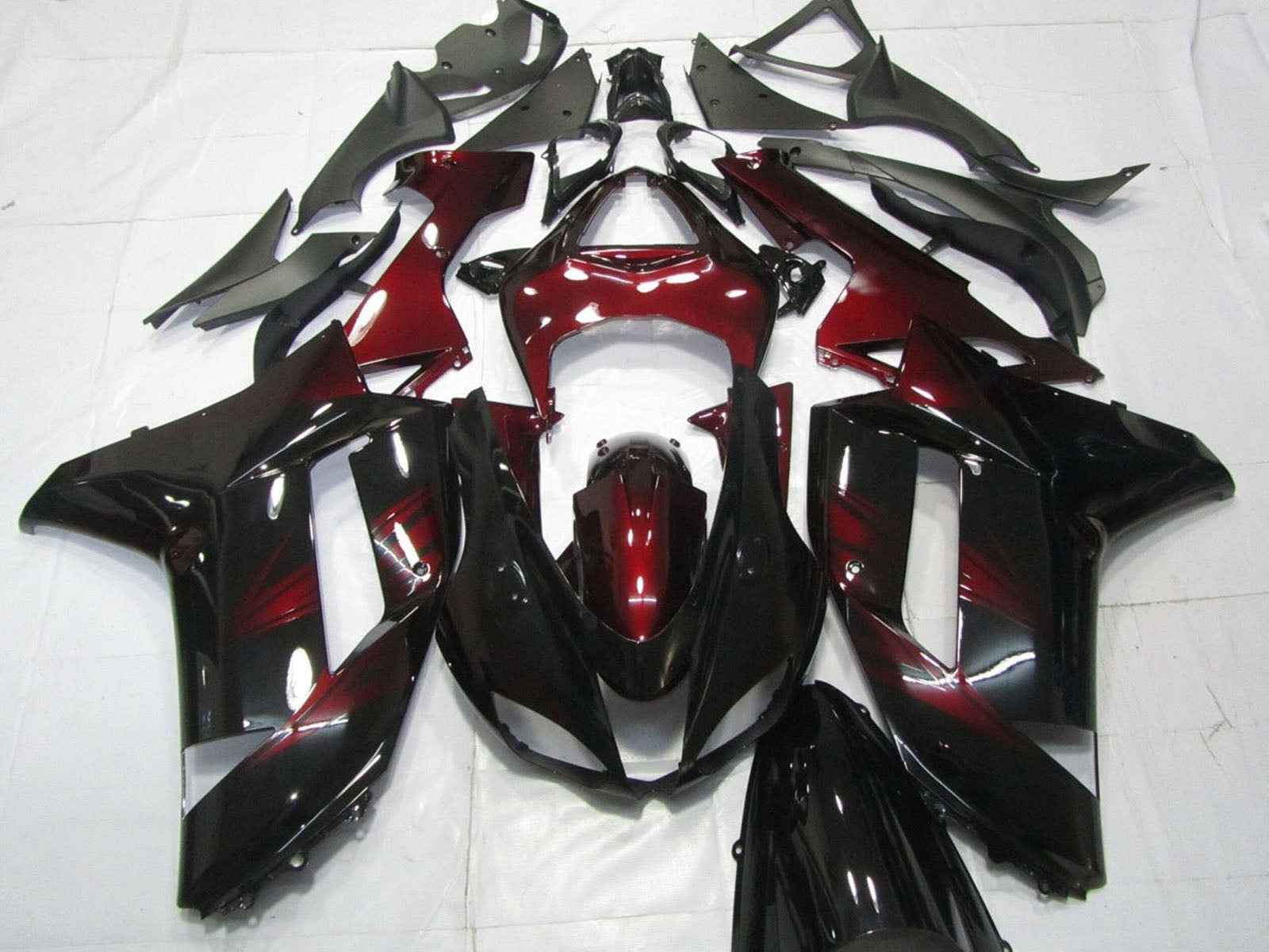 2007-2008 Black Dark Red Kawasaki ZX6R 636 Fairing Kit