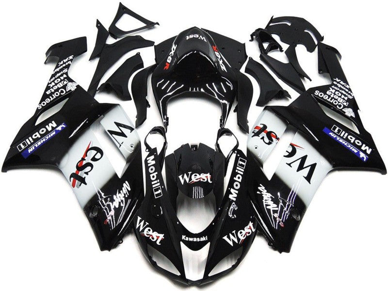 Purchase 2007-2008 Black White West Mobil Kawasaki ZX6R Motorcycle Fairings UK