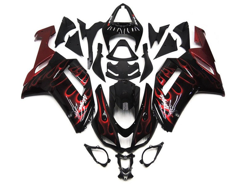 Purchase 2007-2008 Black White Red Flame Kawasaki ZX6R Motorcycle Fairings UK