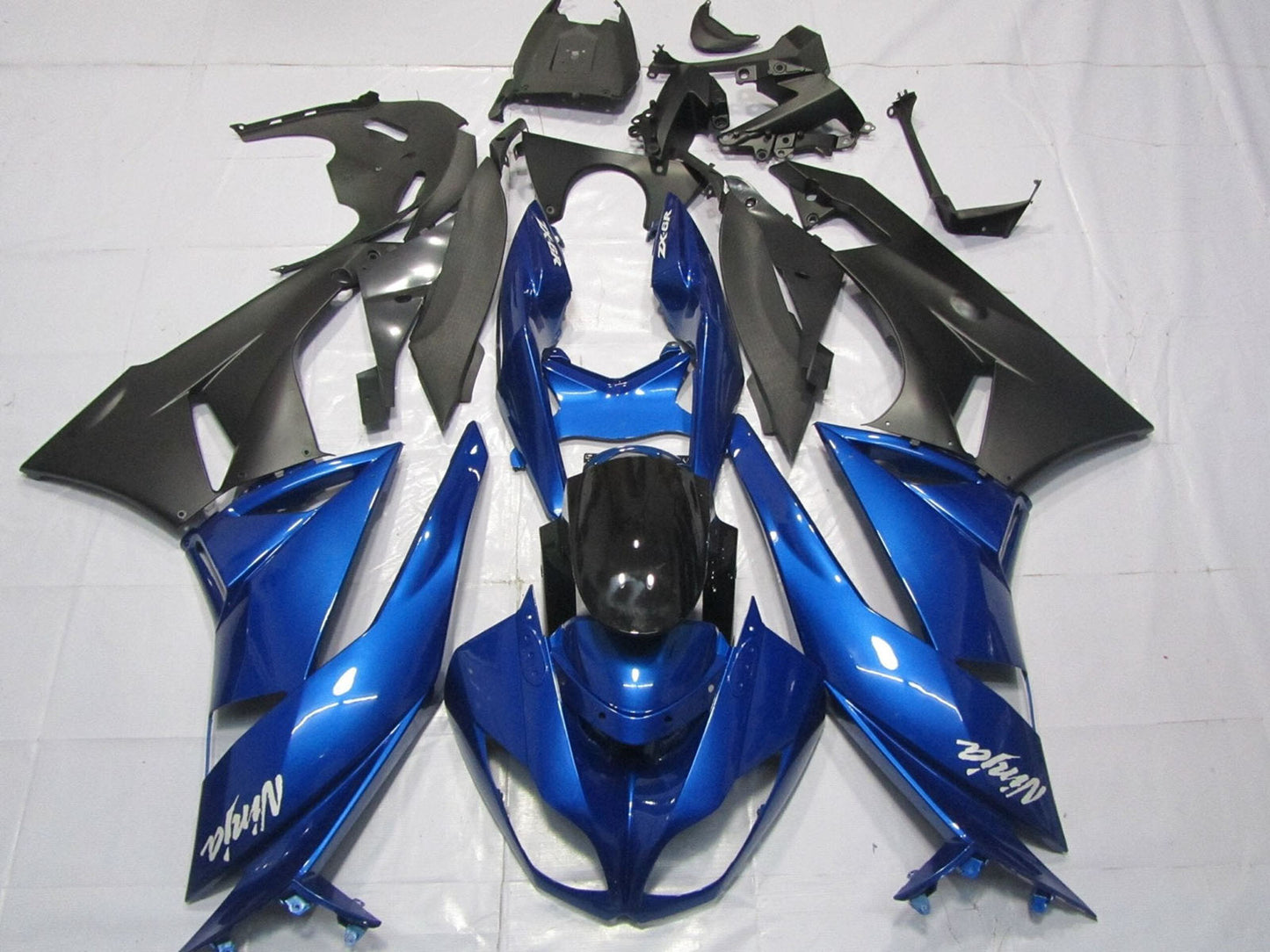 2007-2008 Blue Matte Black White Kawasaki ZX6R 636 Fairing Kit