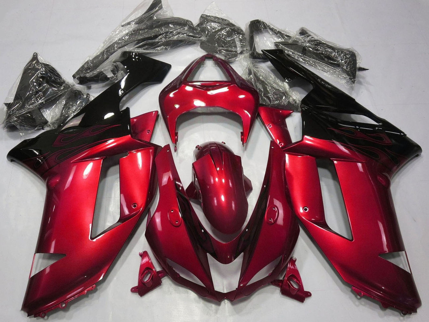 2007-2008 Candy Red Black Kawasaki ZX6R 636 Fairing Kit