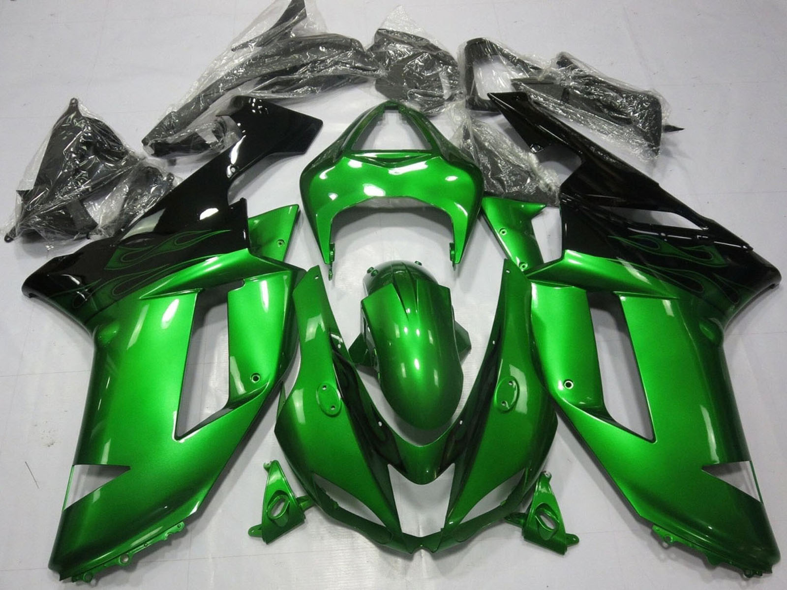 2007-2008 Green Black Kawasaki ZX6R Motorcycle Fairings， Purchase 2007-2008 Green Black Kawasaki ZX6R Motorcycle Fairings UK - UK